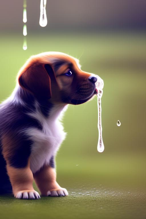 puppy drinking the rain from the sky